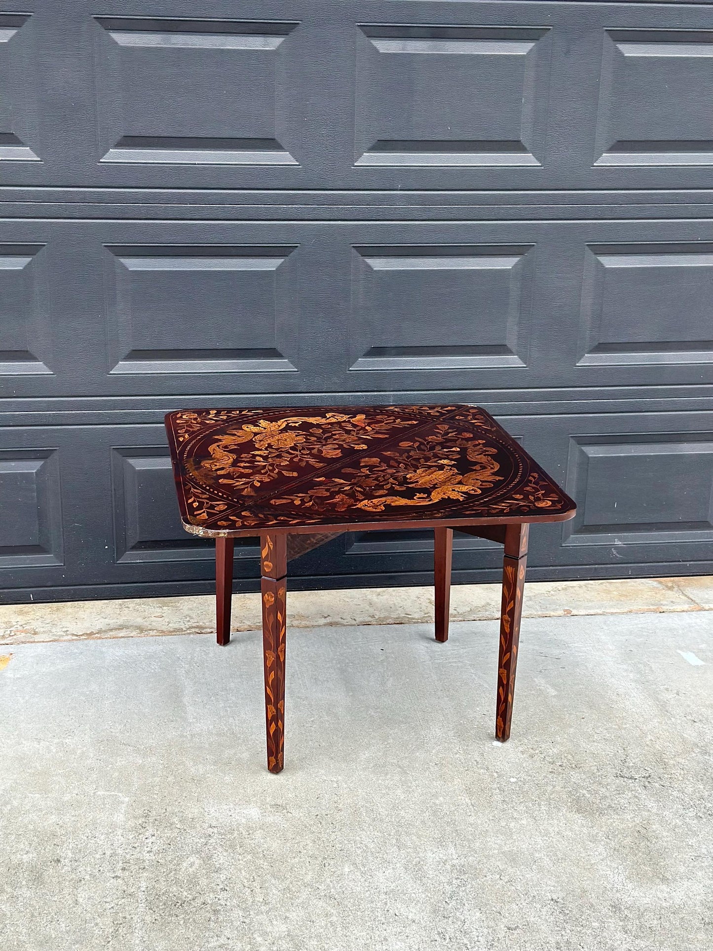 Antique 1820's Art Nouveau Inlaid Mahogany Wood Foldable Corner & Tea Table