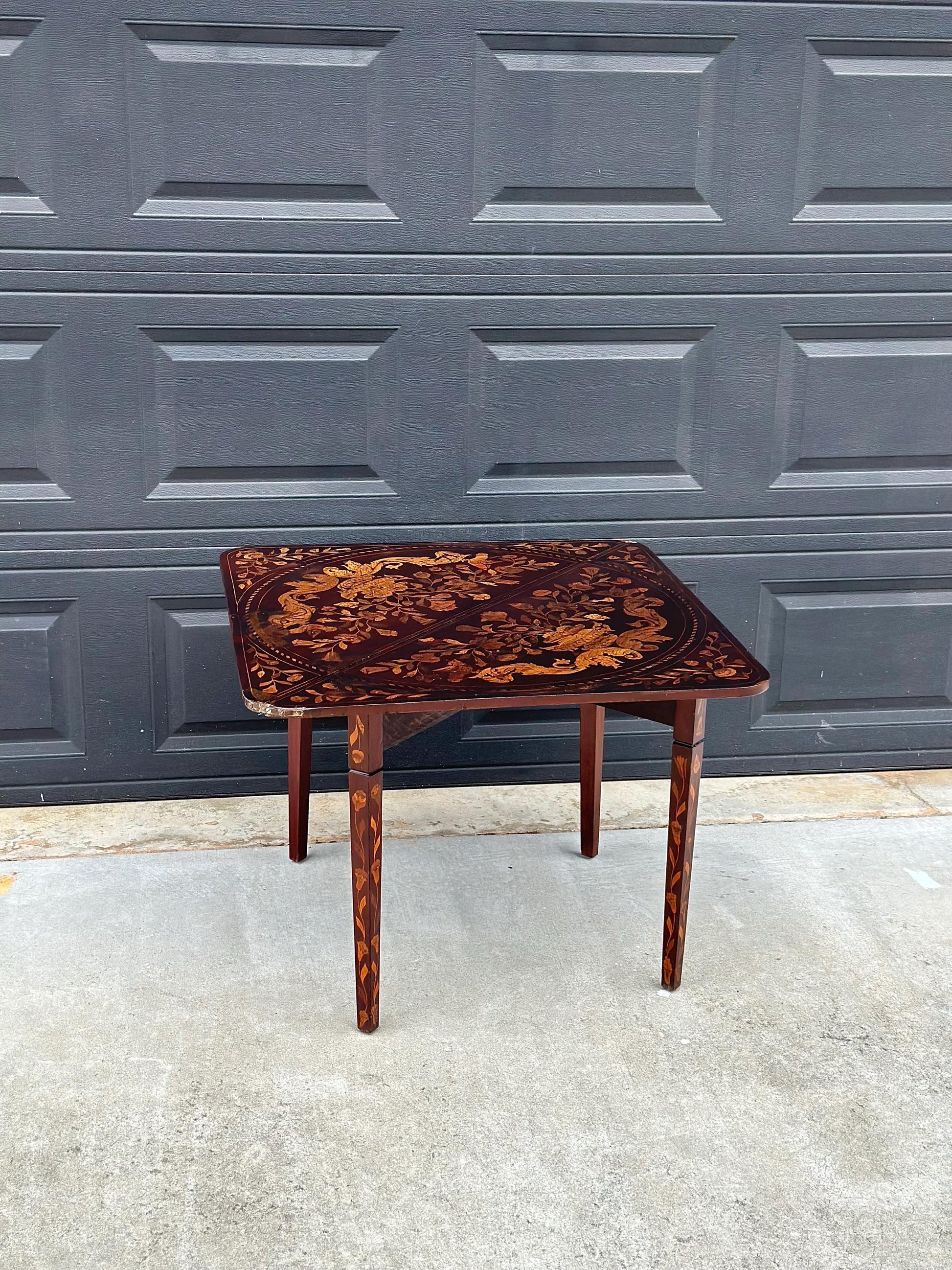 Antique 1820's Art Nouveau Inlaid Mahogany Wood Foldable Corner & Tea Table