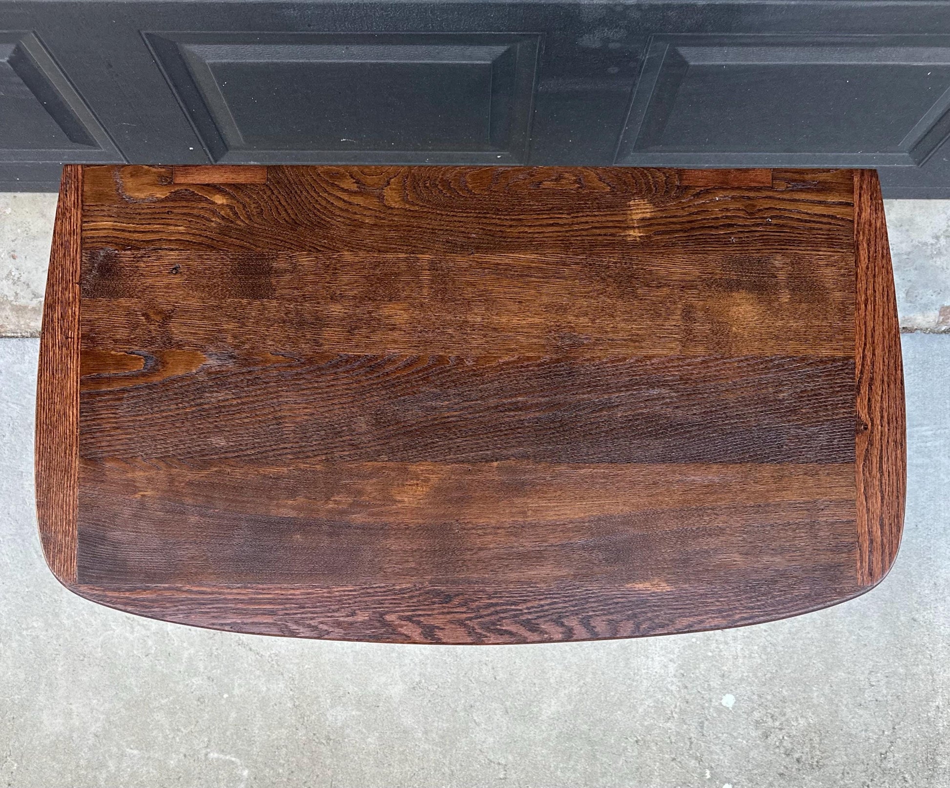 Antique Early 1900's Tiger Oak Georgian Solid Wood Low Bowfront Accent Table on Casters