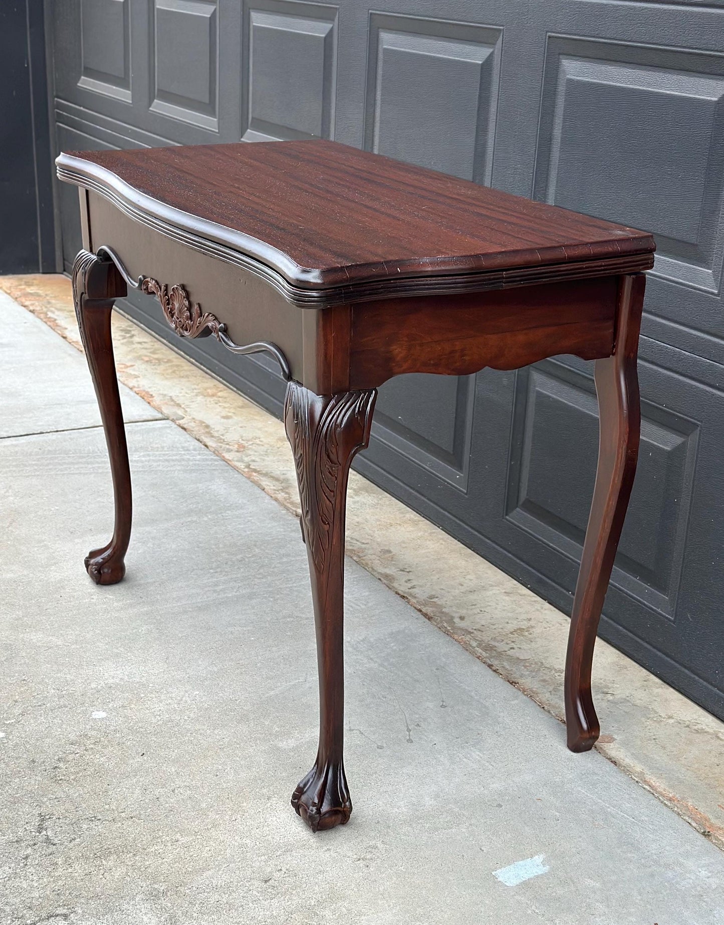 Vintage Early 1900's Mahogany Folding Flip Top Game Table - Wood Queen Anne Hall Table