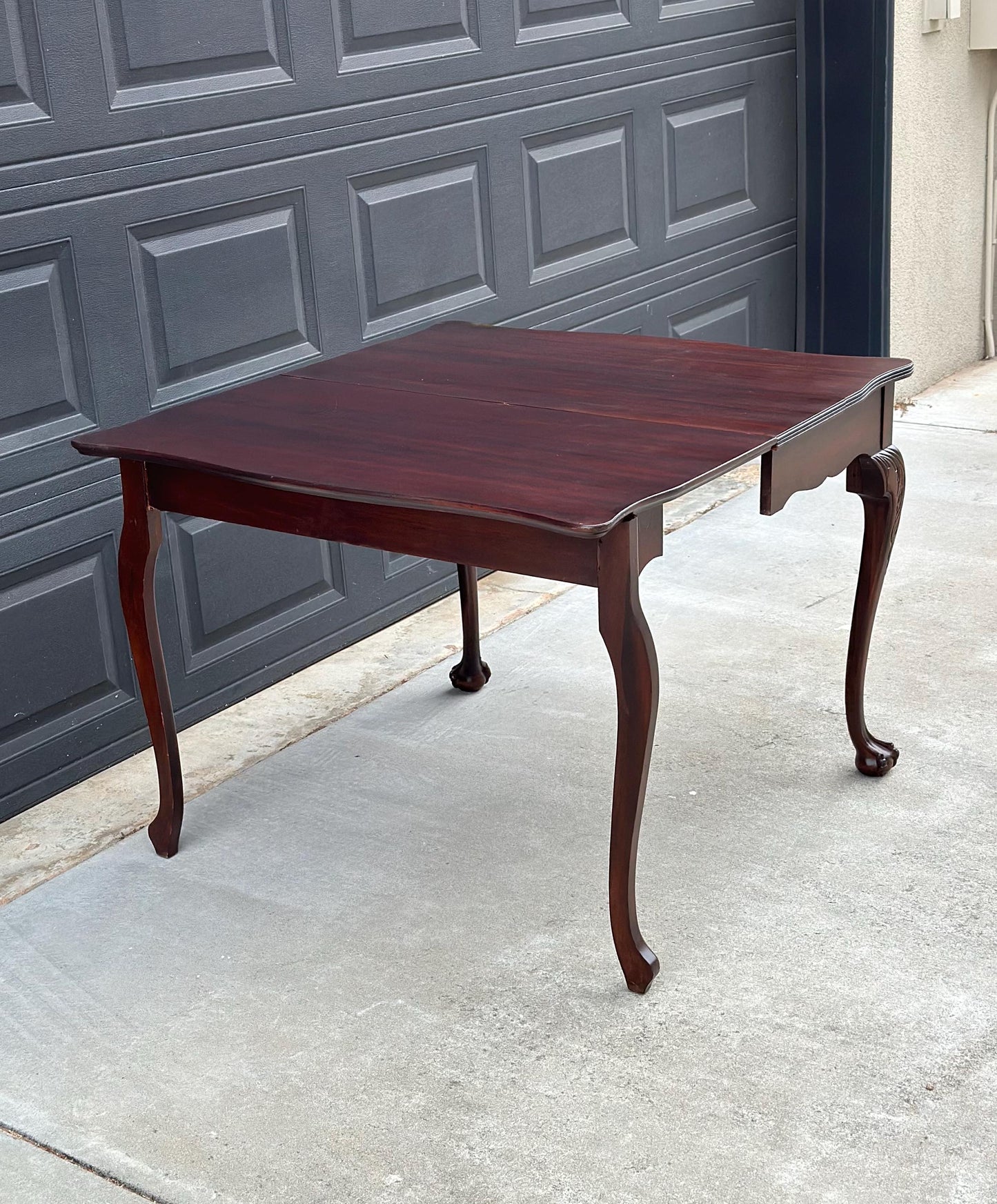 Vintage Early 1900's Mahogany Folding Flip Top Game Table - Wood Queen Anne Hall Table