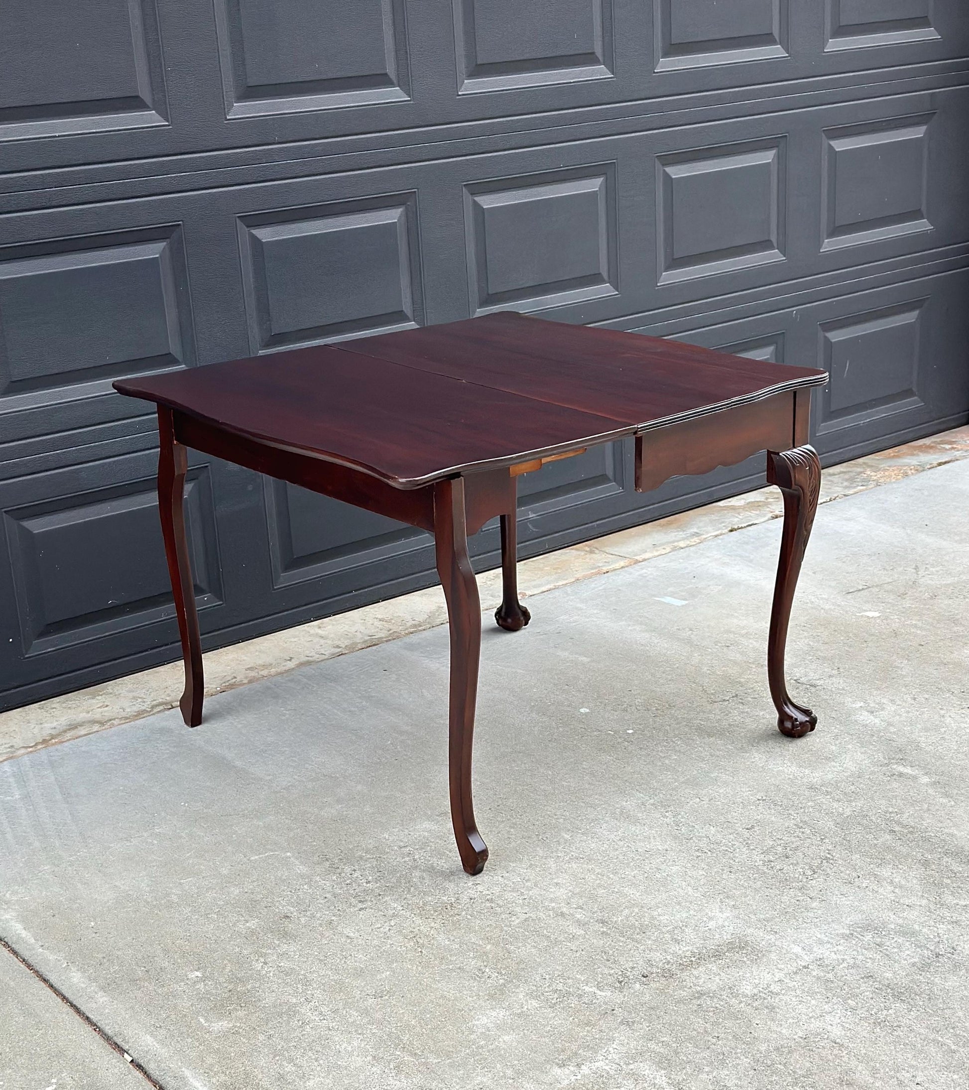 Vintage Early 1900's Mahogany Folding Flip Top Game Table - Wood Queen Anne Hall Table