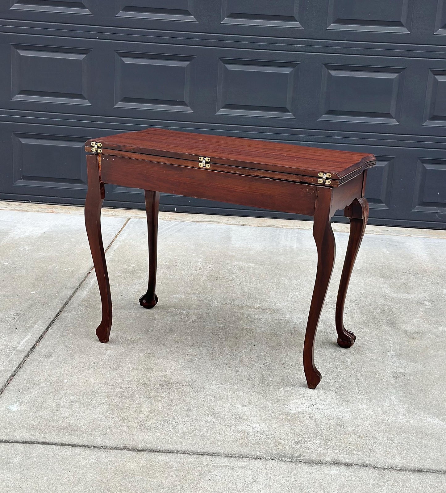 Vintage Early 1900's Mahogany Folding Flip Top Game Table - Wood Queen Anne Hall Table
