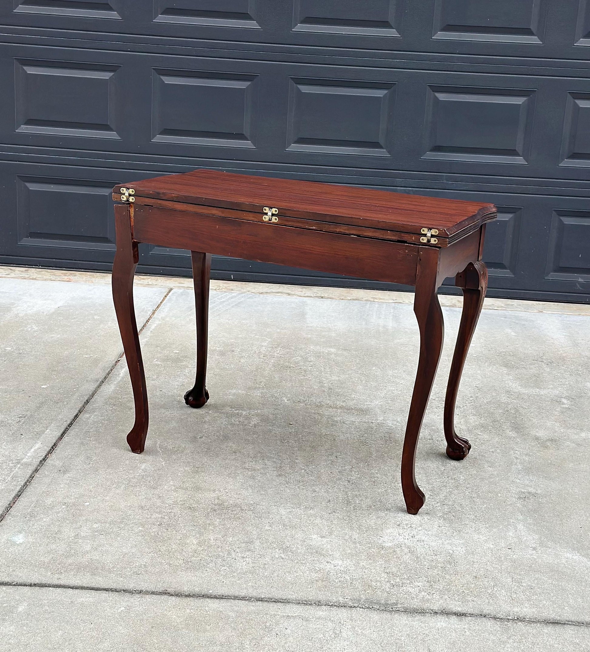 Vintage Early 1900's Mahogany Folding Flip Top Game Table - Wood Queen Anne Hall Table