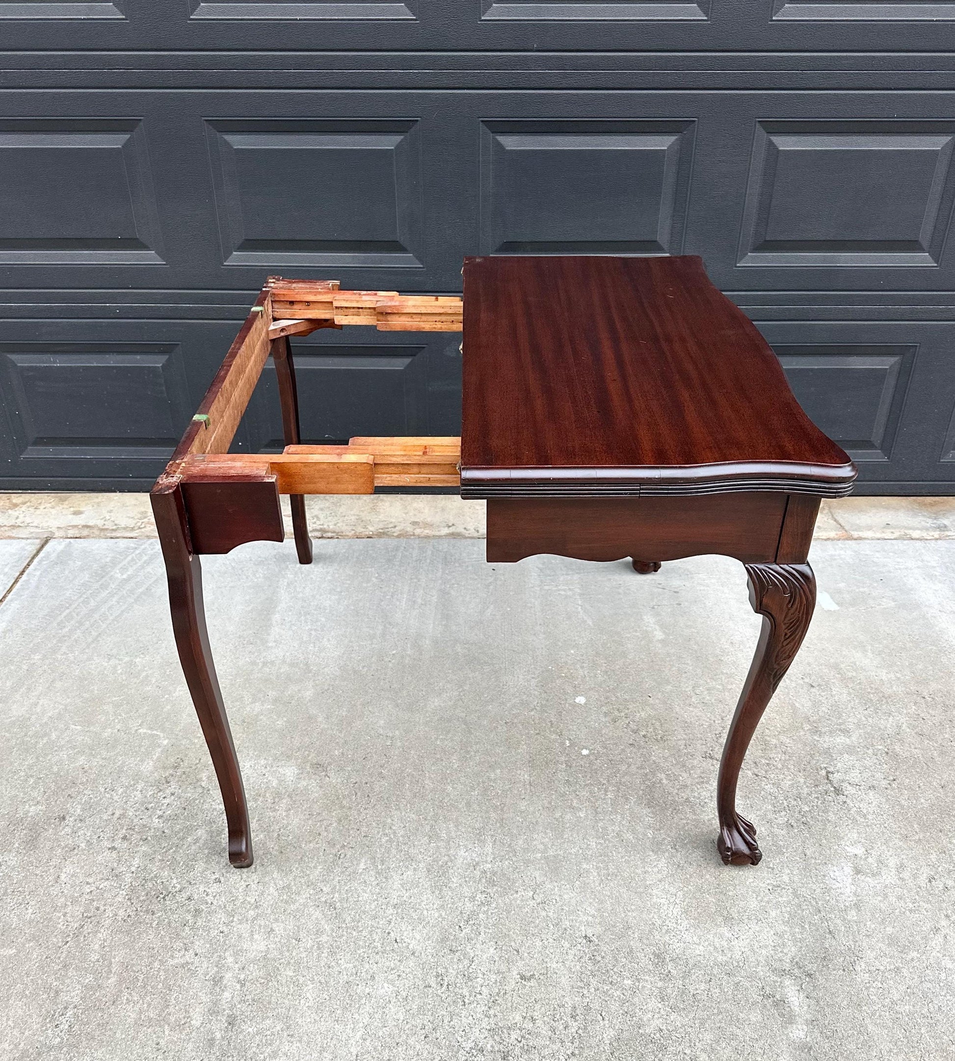 Vintage Early 1900's Mahogany Folding Flip Top Game Table - Wood Queen Anne Hall Table