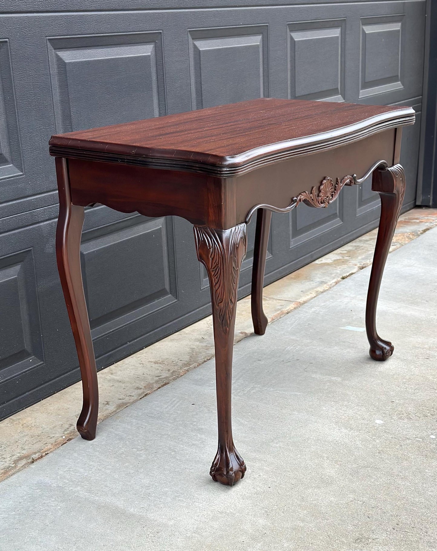 Vintage Early 1900's Mahogany Folding Flip Top Game Table - Wood Queen Anne Hall Table