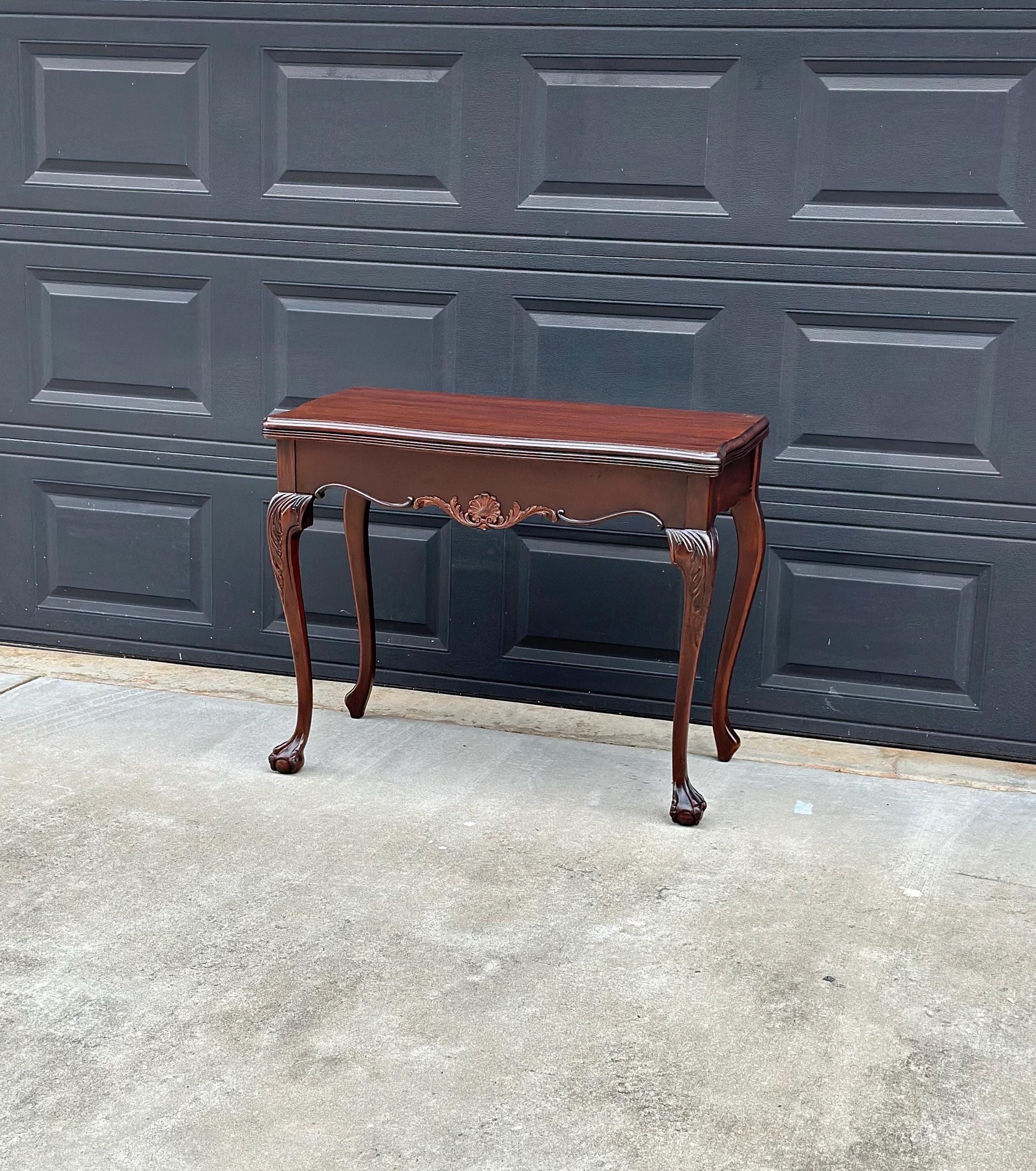 Vintage Early 1900's Mahogany Folding Flip Top Game Table - Wood Queen Anne Hall Table