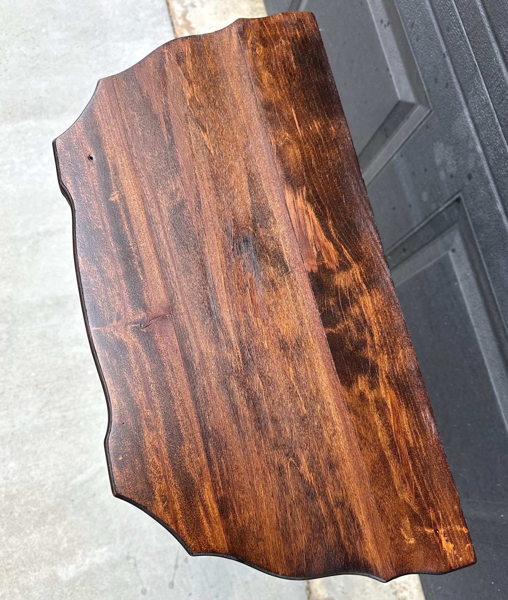 Antique Early 1900's Solid Wood Half Moon Spindle Leg Two Tier Cherry Wall Table