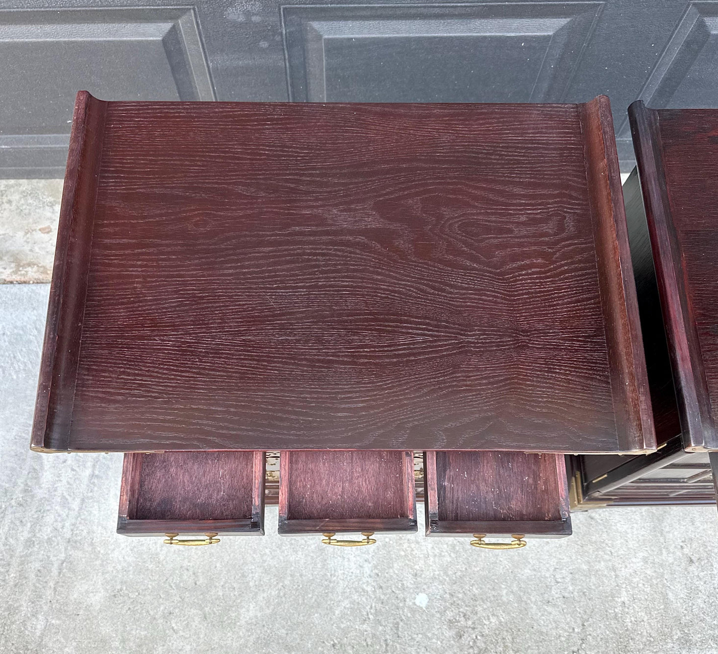 Vintage Mid 1900's Solid Wood & Brass Oriental Chest Side Cabinet Table Set - a Pair