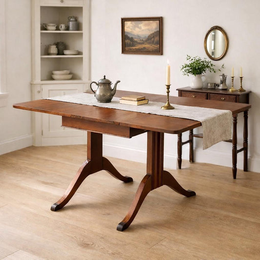 Vintage Mid 1900's Solid Wood Expanding Drop Leaf Mahogany Dining Table