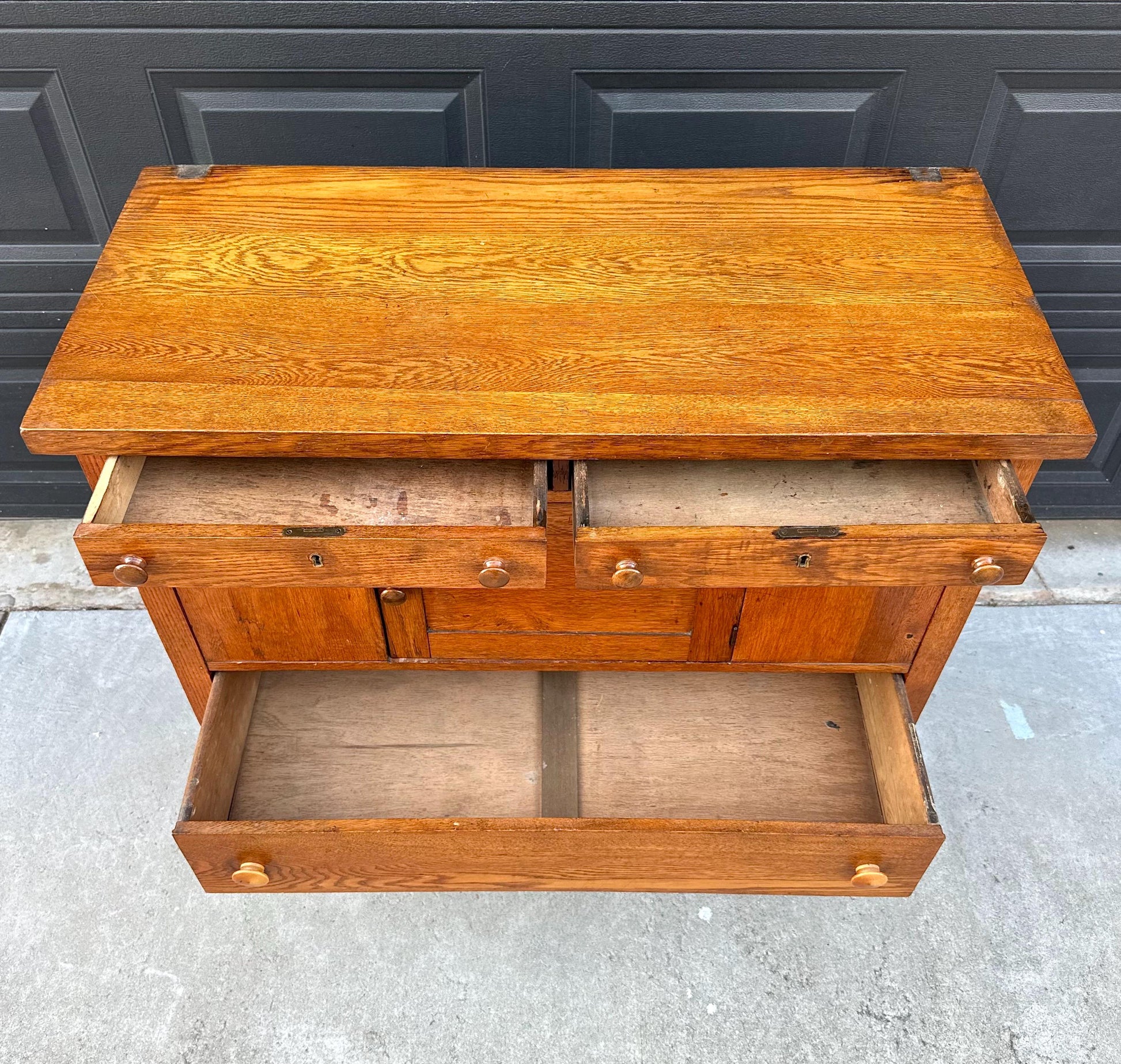 Antique Early 1900's Solid Oak Large Edwardian Chest & Cabinet on Casters