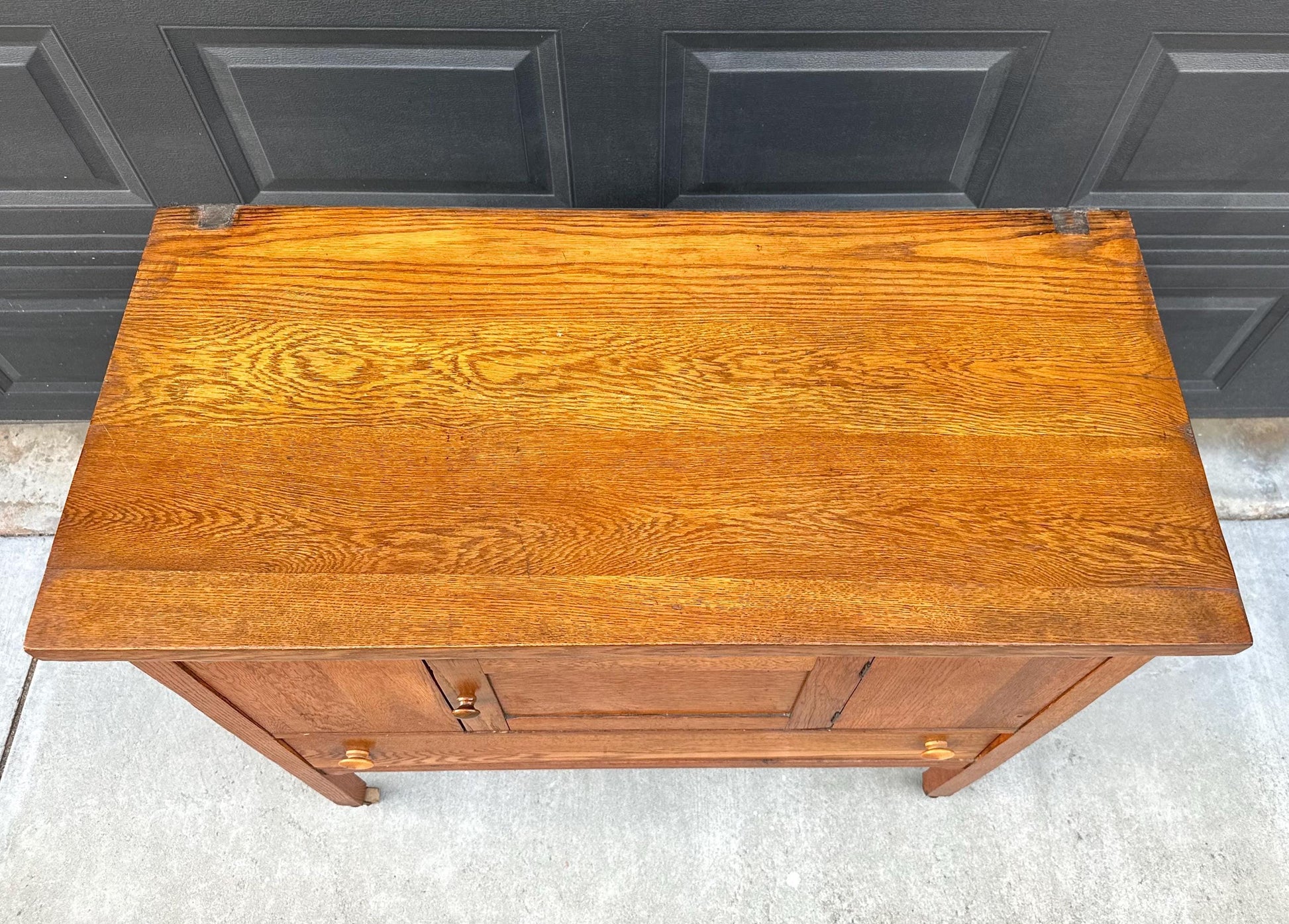 Antique Early 1900's Solid Oak Large Edwardian Chest & Cabinet on Casters