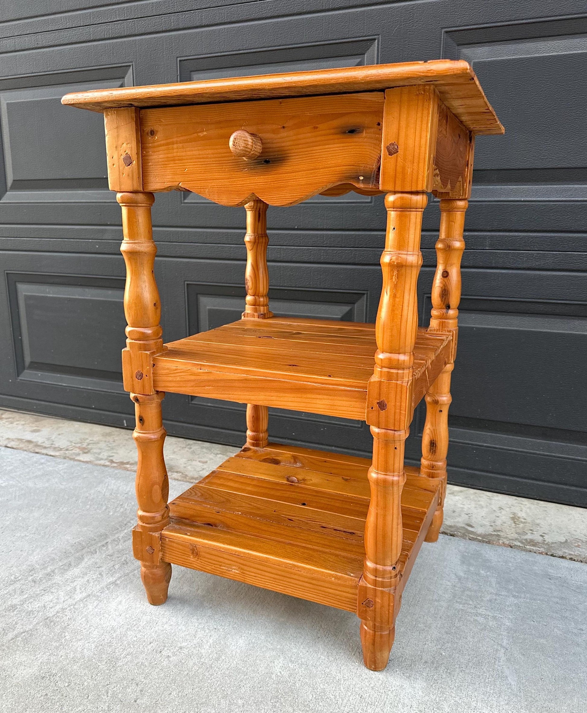 Vintage Mid 1900's Solid Wood Spindle Leg Single Drawer End Table