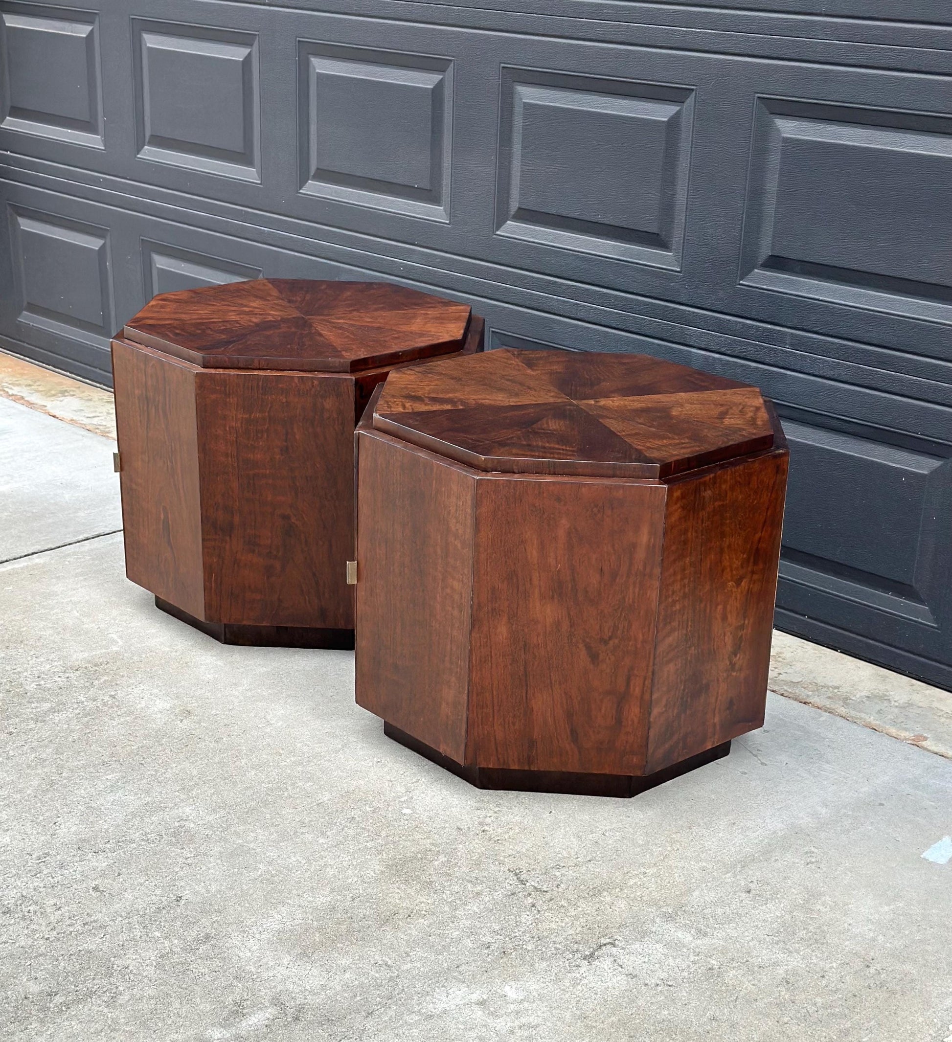 Vintage Mid 1900's Mid Mod Geometric Walnut Wood Side Tables – Pair of MCM Nightstands