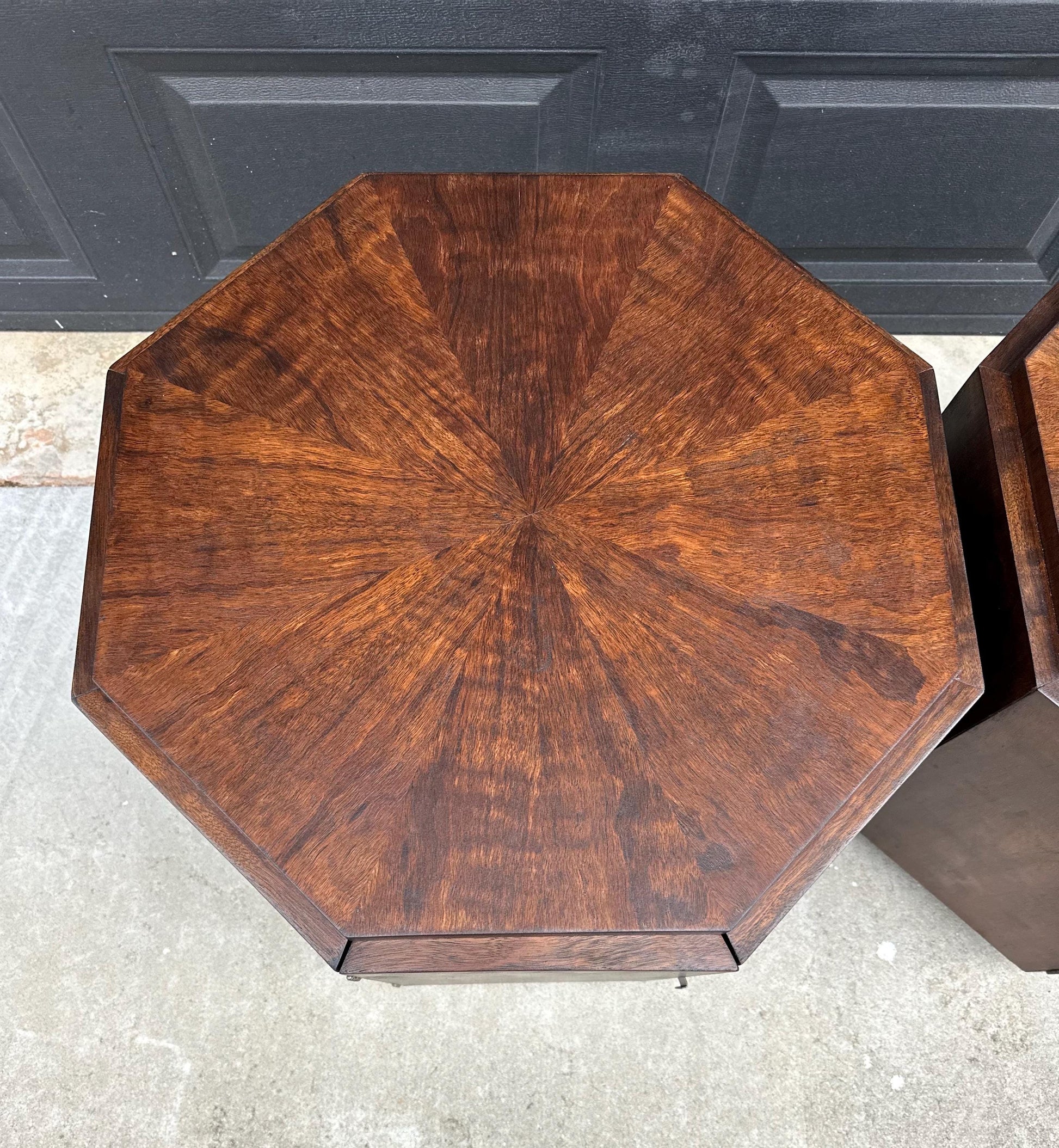 Vintage Mid 1900's Mid Mod Geometric Walnut Wood Side Tables – Pair of MCM Nightstands