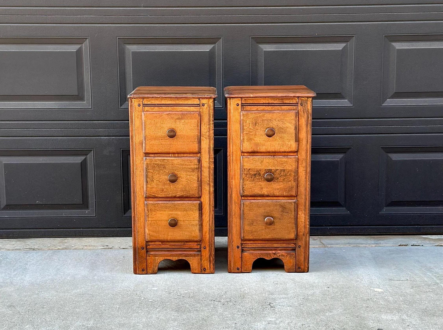 ready Antique Early 1900's Solid Wood Drawer Stack Maple Bedside Tables - a Pair