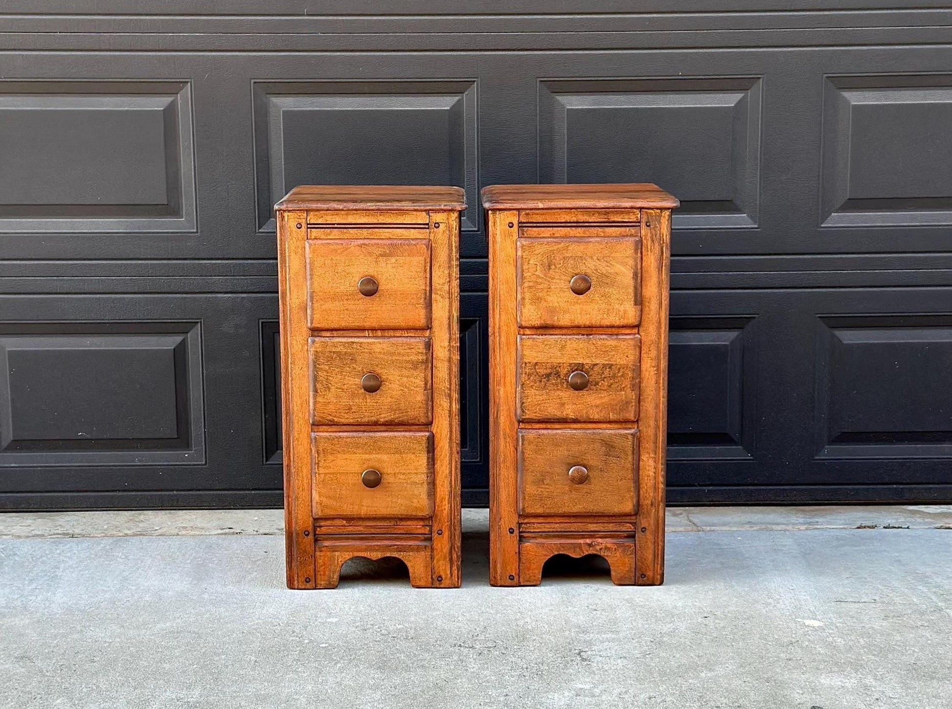 ready Antique Early 1900's Solid Wood Drawer Stack Maple Bedside Tables - a Pair