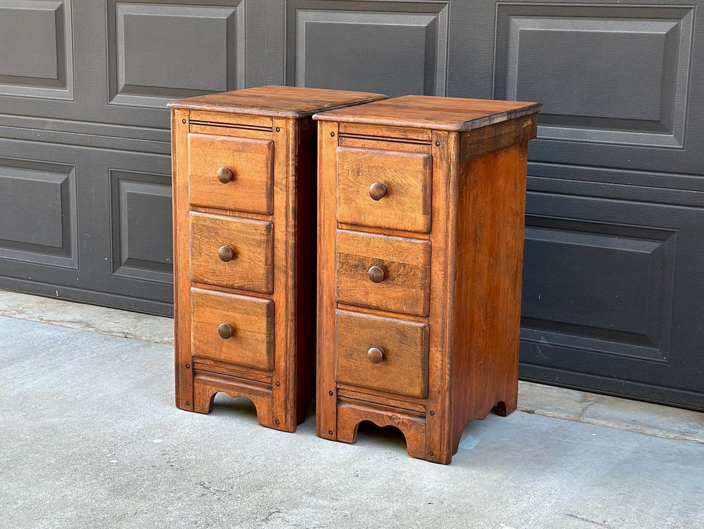 ready Antique Early 1900's Solid Wood Drawer Stack Maple Bedside Tables - a Pair