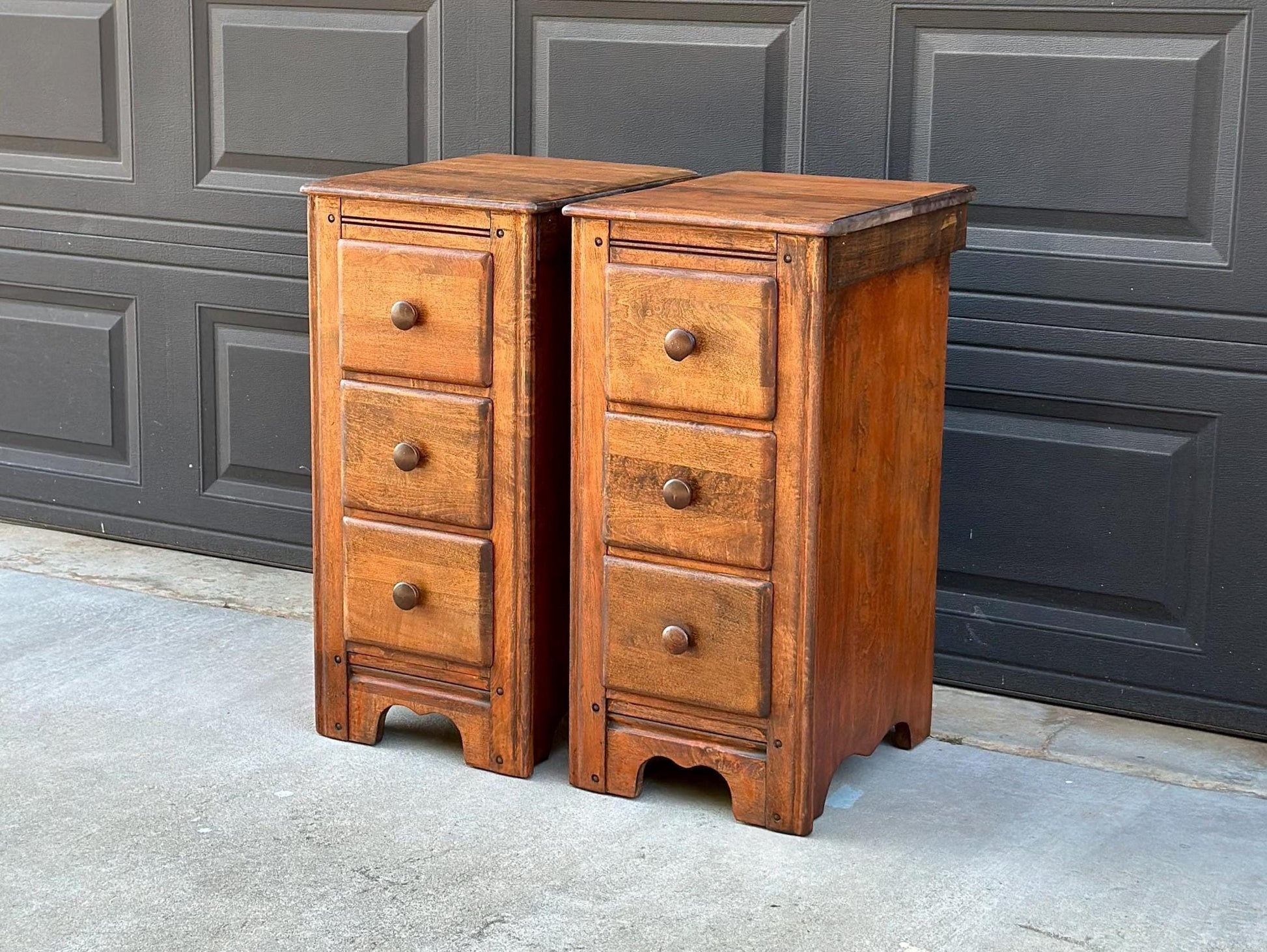 ready Antique Early 1900's Solid Wood Drawer Stack Maple Bedside Tables - a Pair