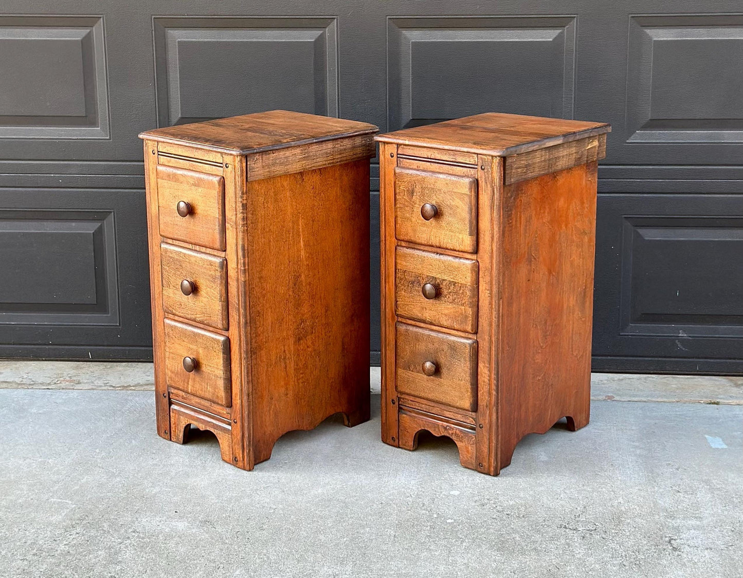 ready Antique Early 1900's Solid Wood Drawer Stack Maple Bedside Tables - a Pair
