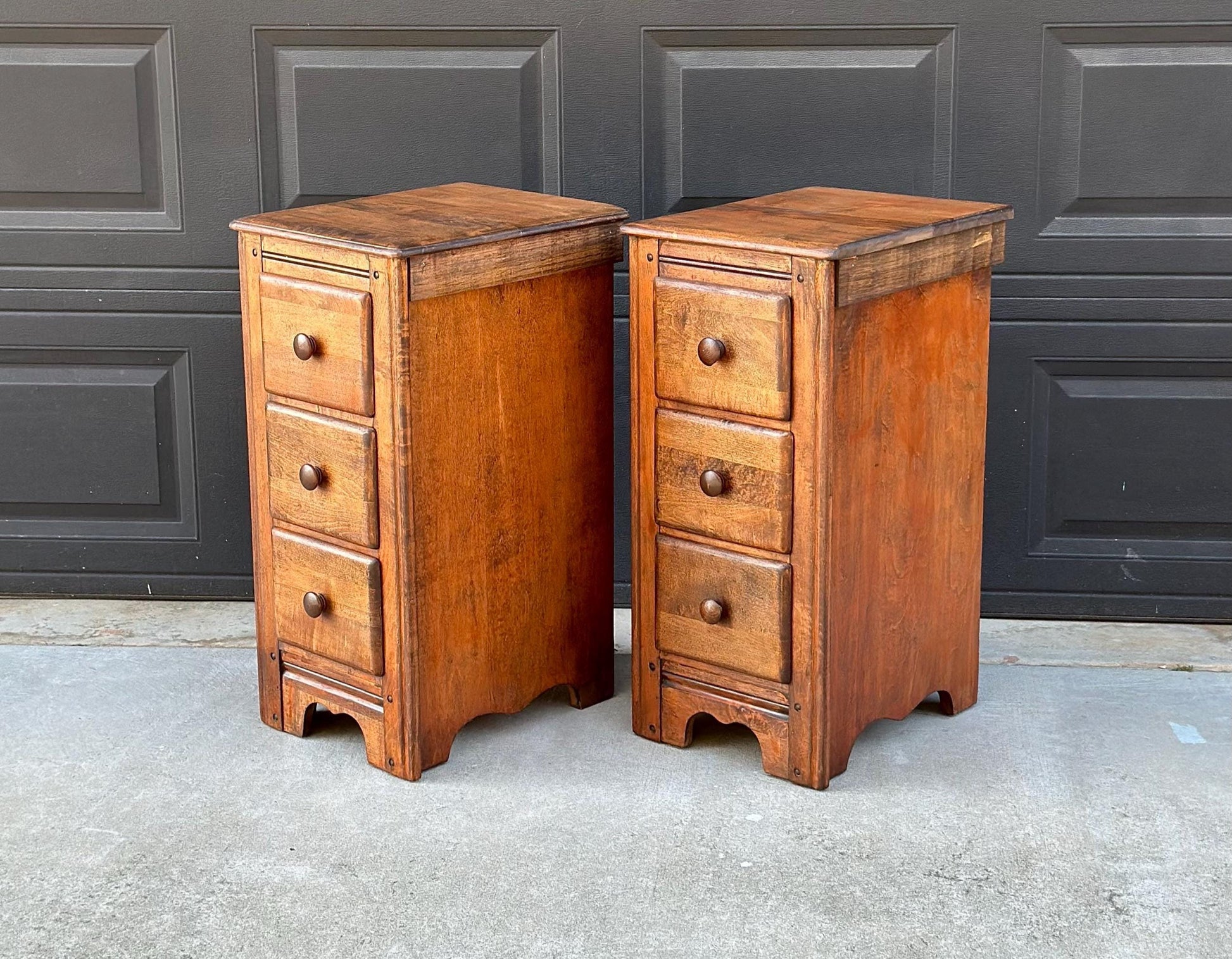 ready Antique Early 1900's Solid Wood Drawer Stack Maple Bedside Tables - a Pair