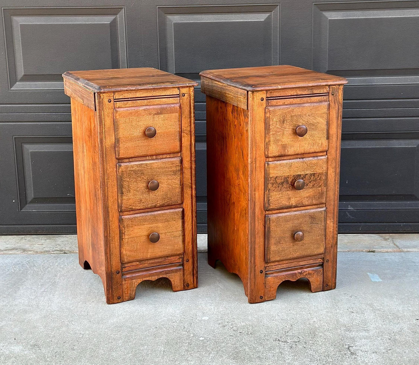 ready Antique Early 1900's Solid Wood Drawer Stack Maple Bedside Tables - a Pair