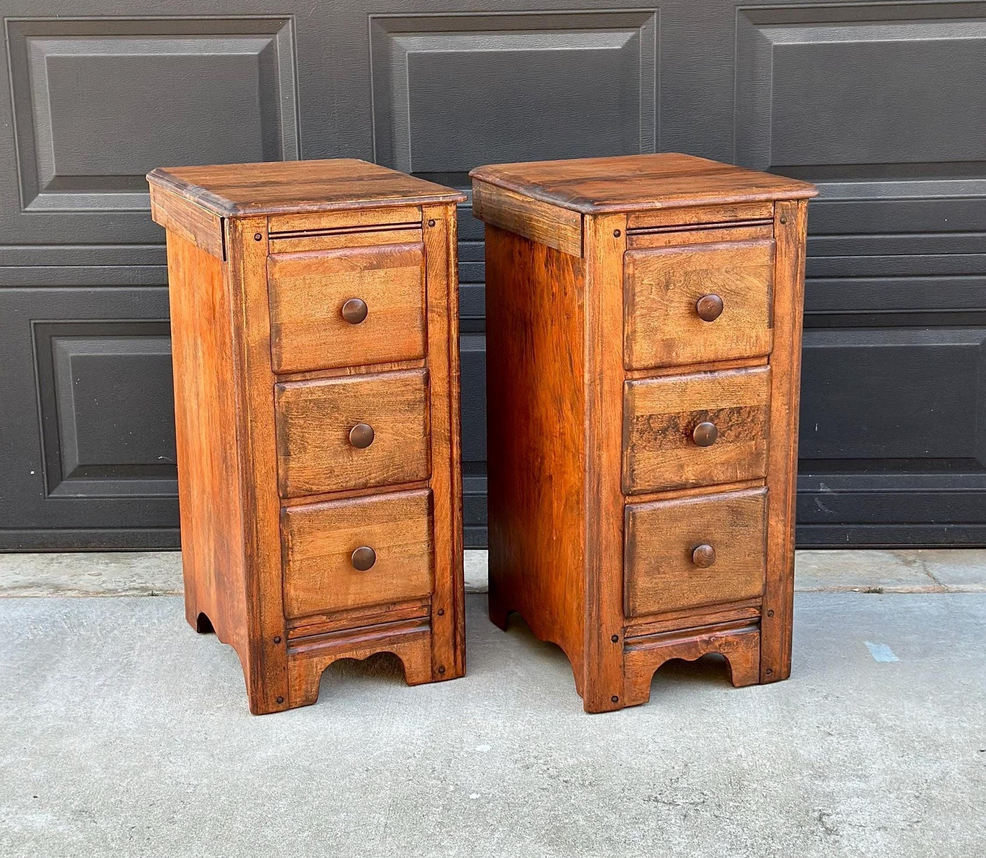 ready Antique Early 1900's Solid Wood Drawer Stack Maple Bedside Tables - a Pair