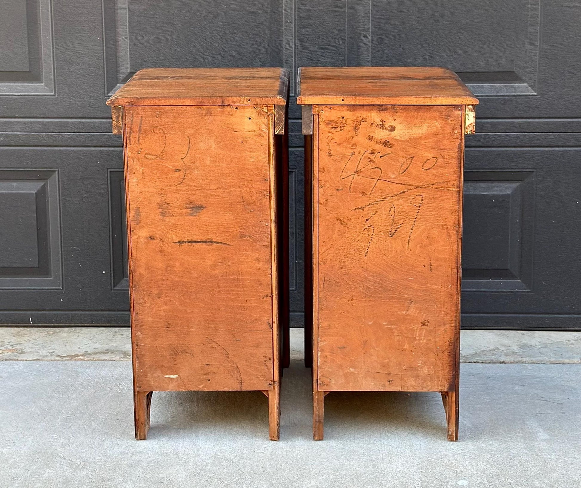 ready Antique Early 1900's Solid Wood Drawer Stack Maple Bedside Tables - a Pair