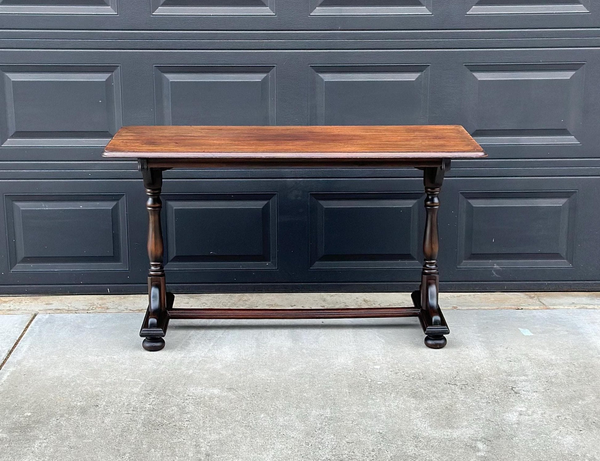 Antique Early 1900's Trestle Base Mahogany Wood Long Classic Sideboard Hallway Table