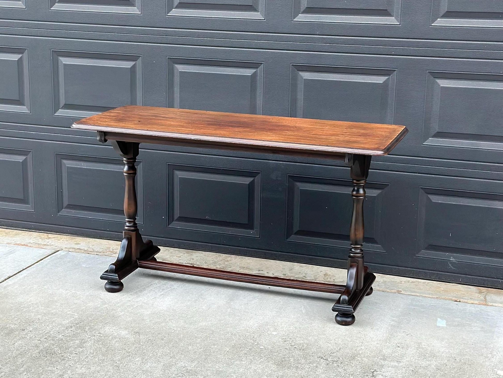 Antique Early 1900's Trestle Base Mahogany Wood Long Classic Sideboard Hallway Table