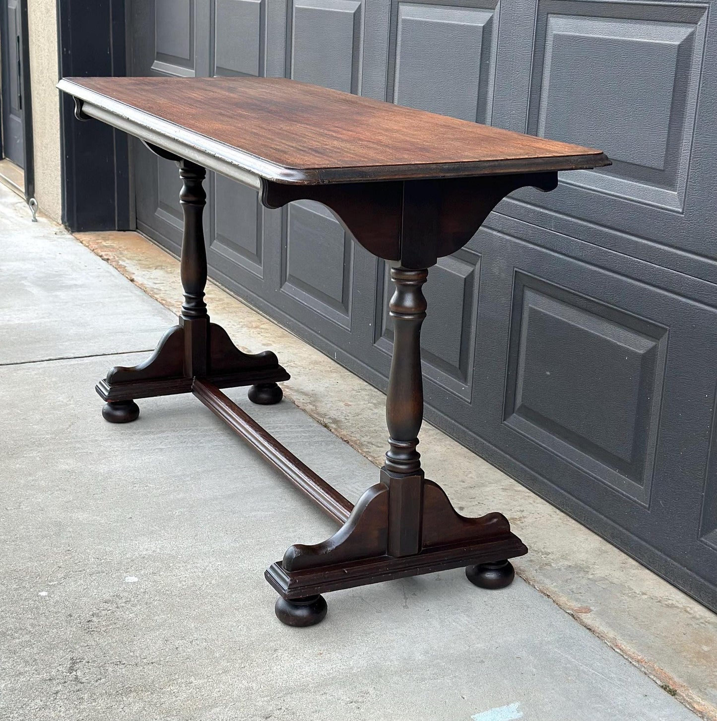 Antique Early 1900's Trestle Base Mahogany Wood Long Classic Sideboard Hallway Table