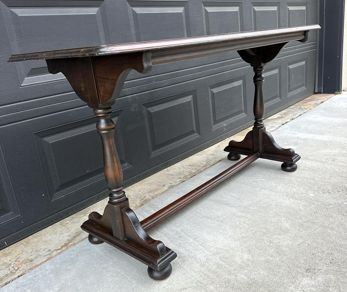 Antique Early 1900's Trestle Base Mahogany Wood Long Classic Sideboard Hallway Table