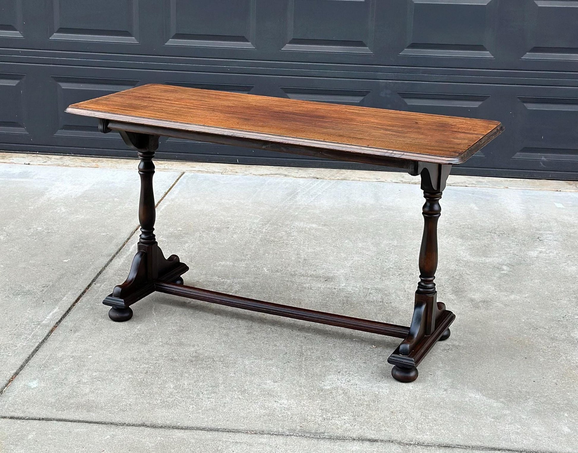 Antique Early 1900's Trestle Base Mahogany Wood Long Classic Sideboard Hallway Table