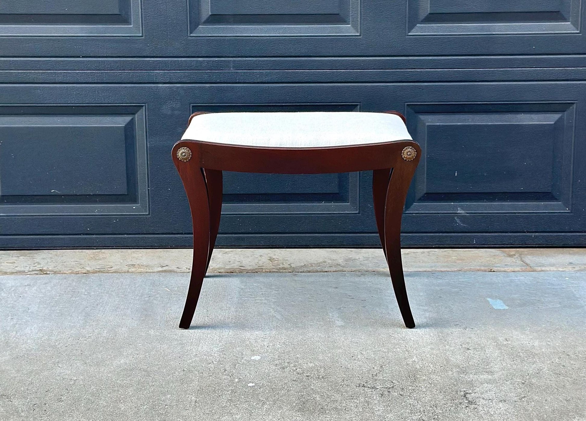 Antique Early 1900's Solid Wood Upholstered Fabric Stool
