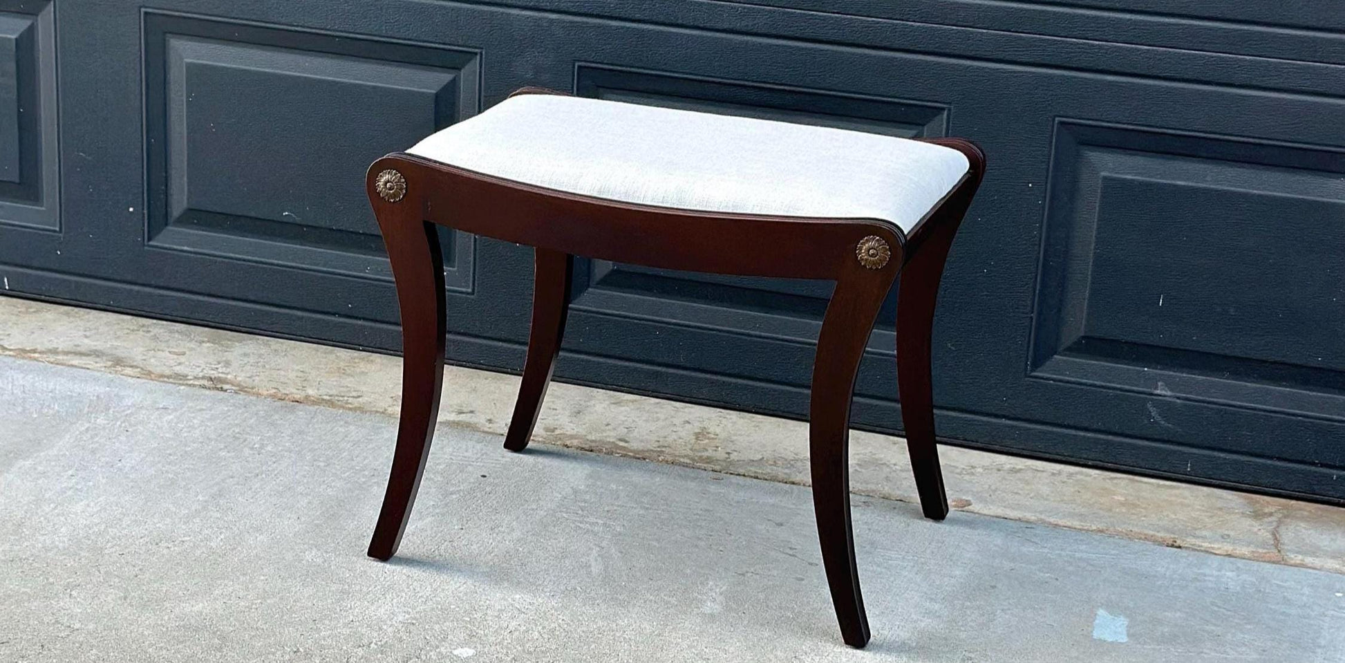 Antique Early 1900's Solid Wood Upholstered Fabric Stool