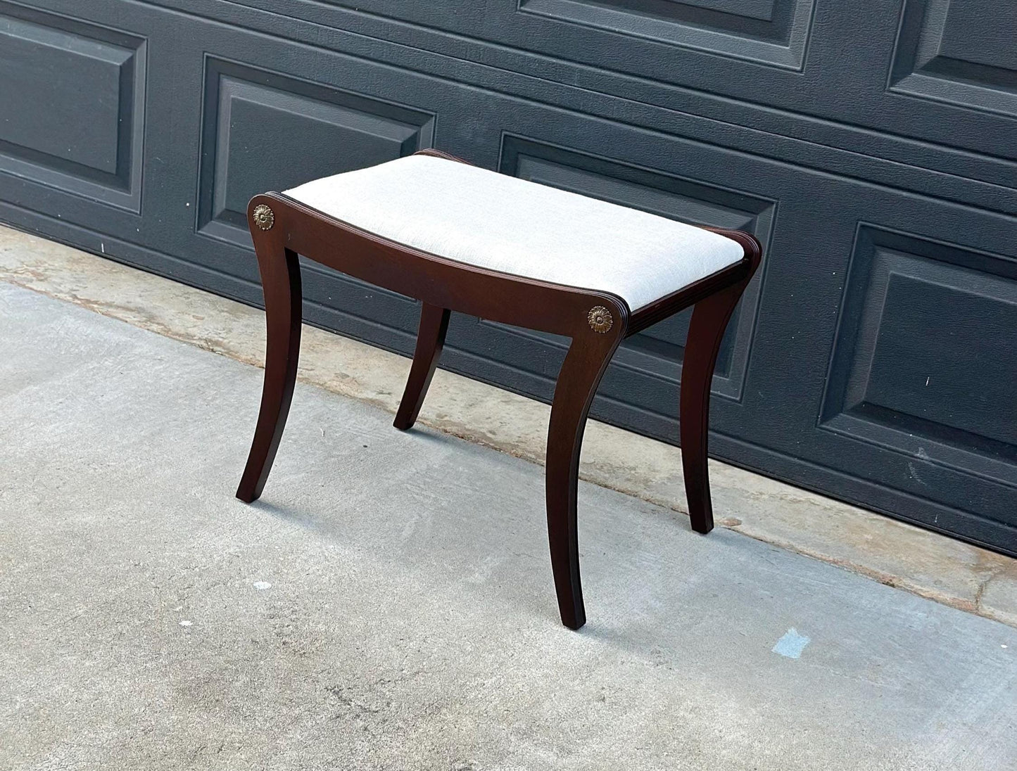 Antique Early 1900's Solid Wood Upholstered Fabric Stool