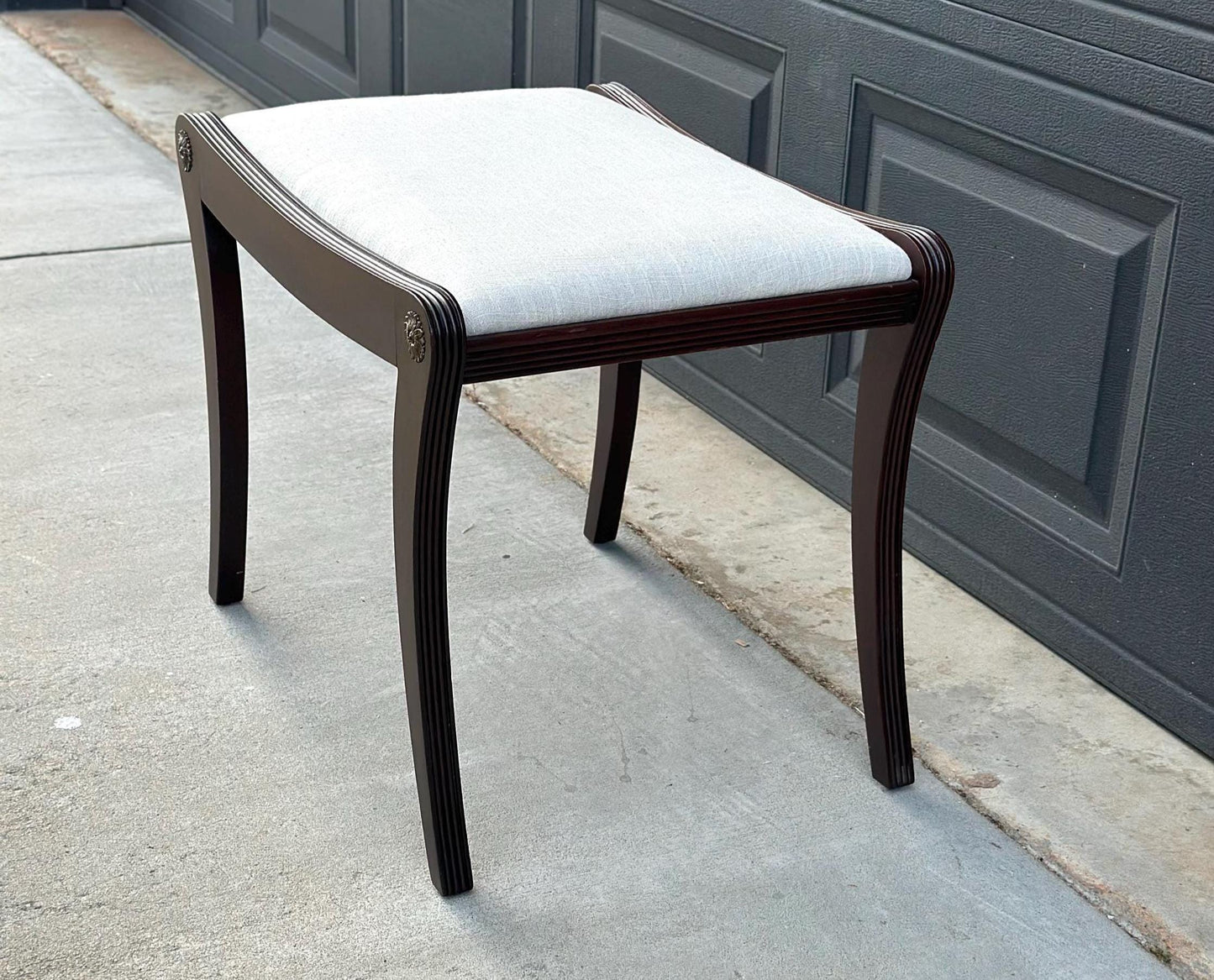 Antique Early 1900's Solid Wood Upholstered Fabric Stool