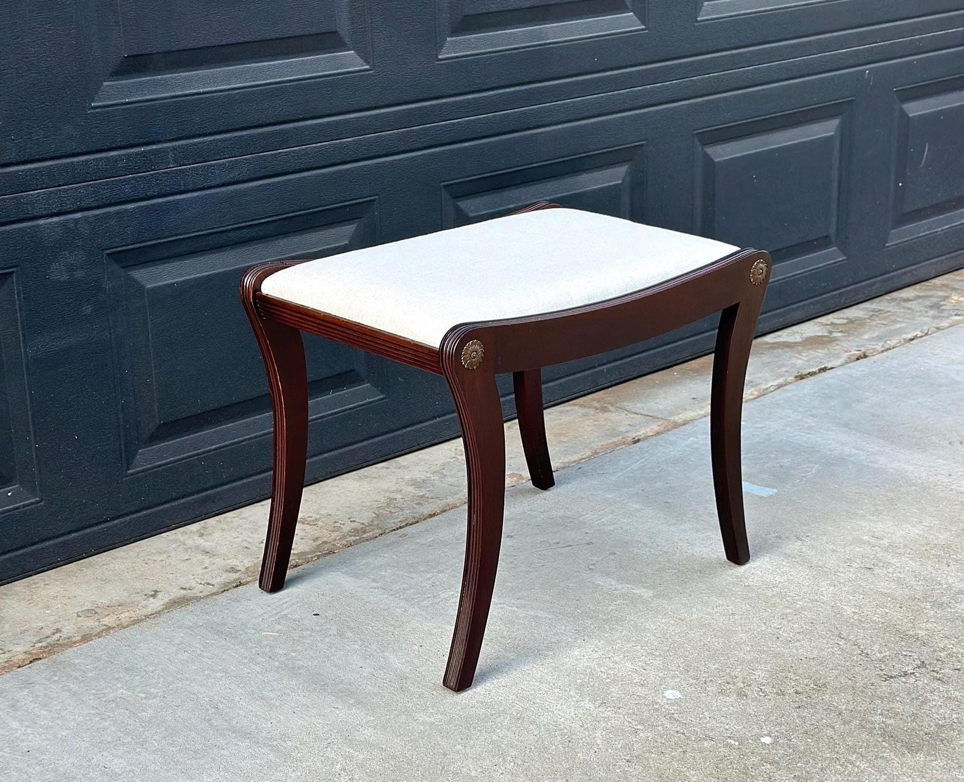 Antique Early 1900's Solid Wood Upholstered Fabric Stool