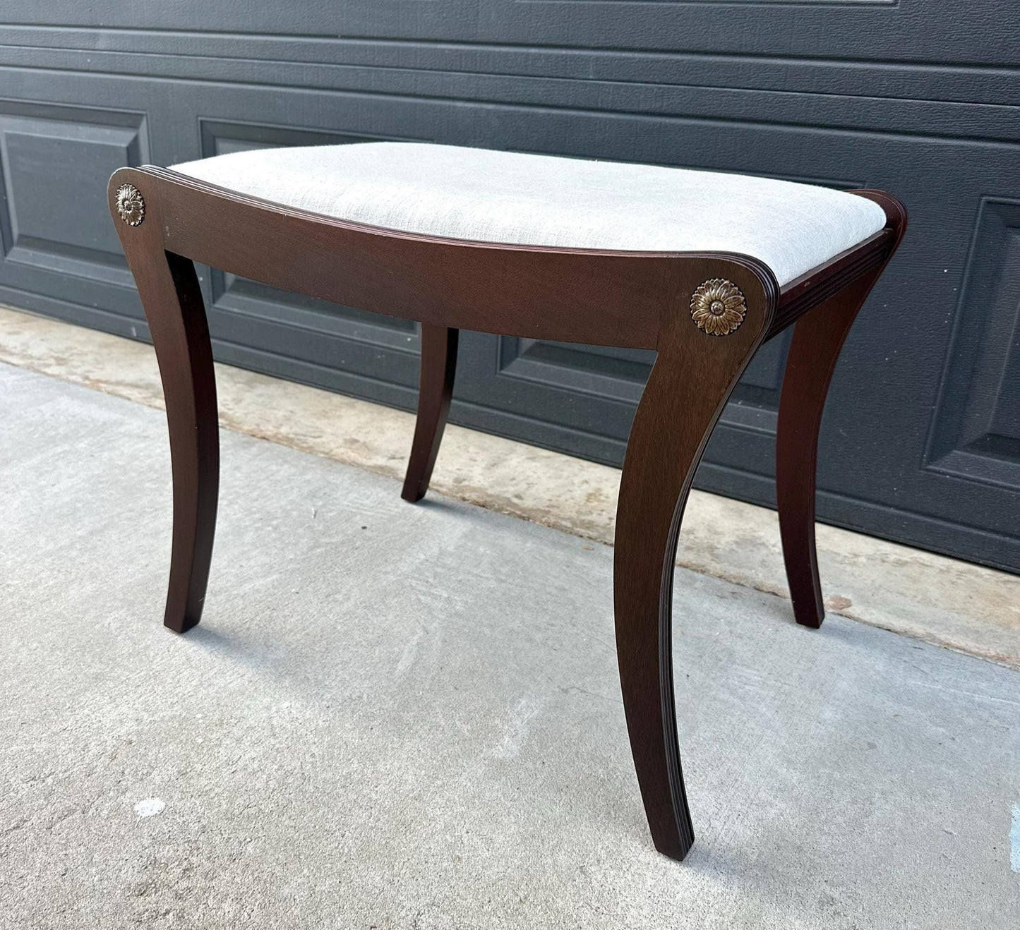 Antique Early 1900's Solid Wood Upholstered Fabric Stool