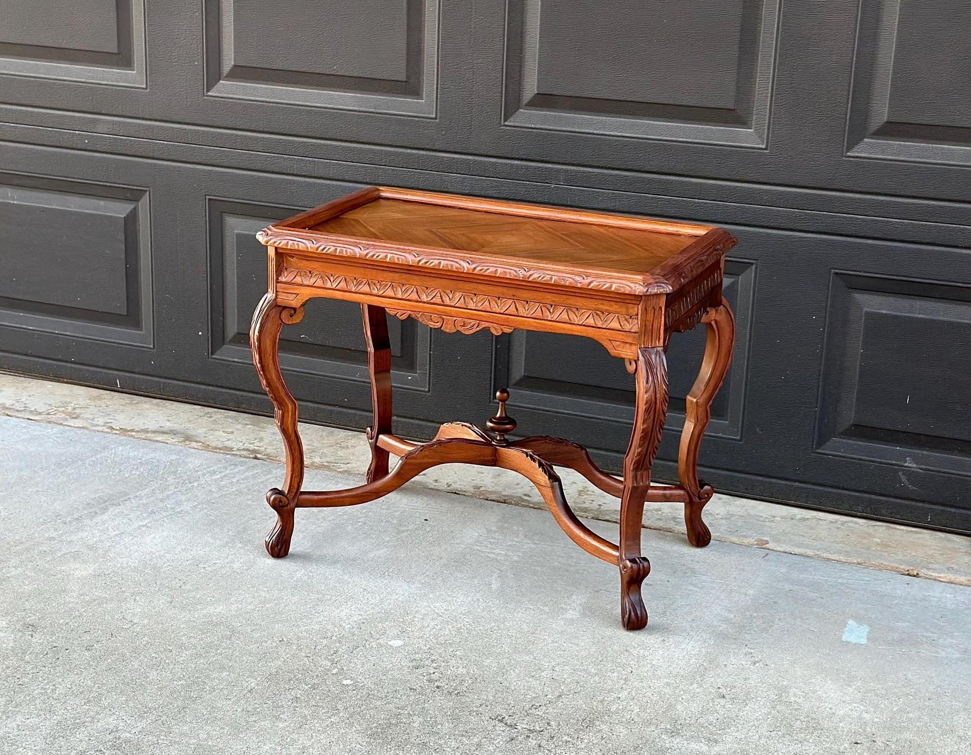 Antique Early 1900's Ornate Walnut Solid Wood Petite Coffee Tea Table