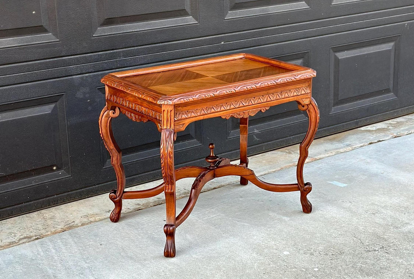 Antique Early 1900's Ornate Walnut Solid Wood Petite Coffee Tea Table