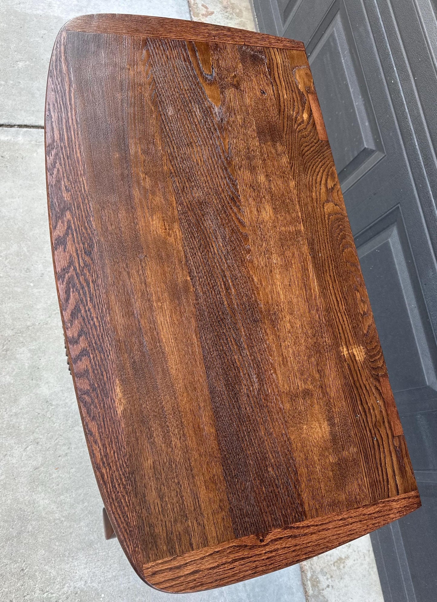 Antique Early 1900's Tiger Oak Georgian Solid Wood Low Bowfront Accent Table on Casters