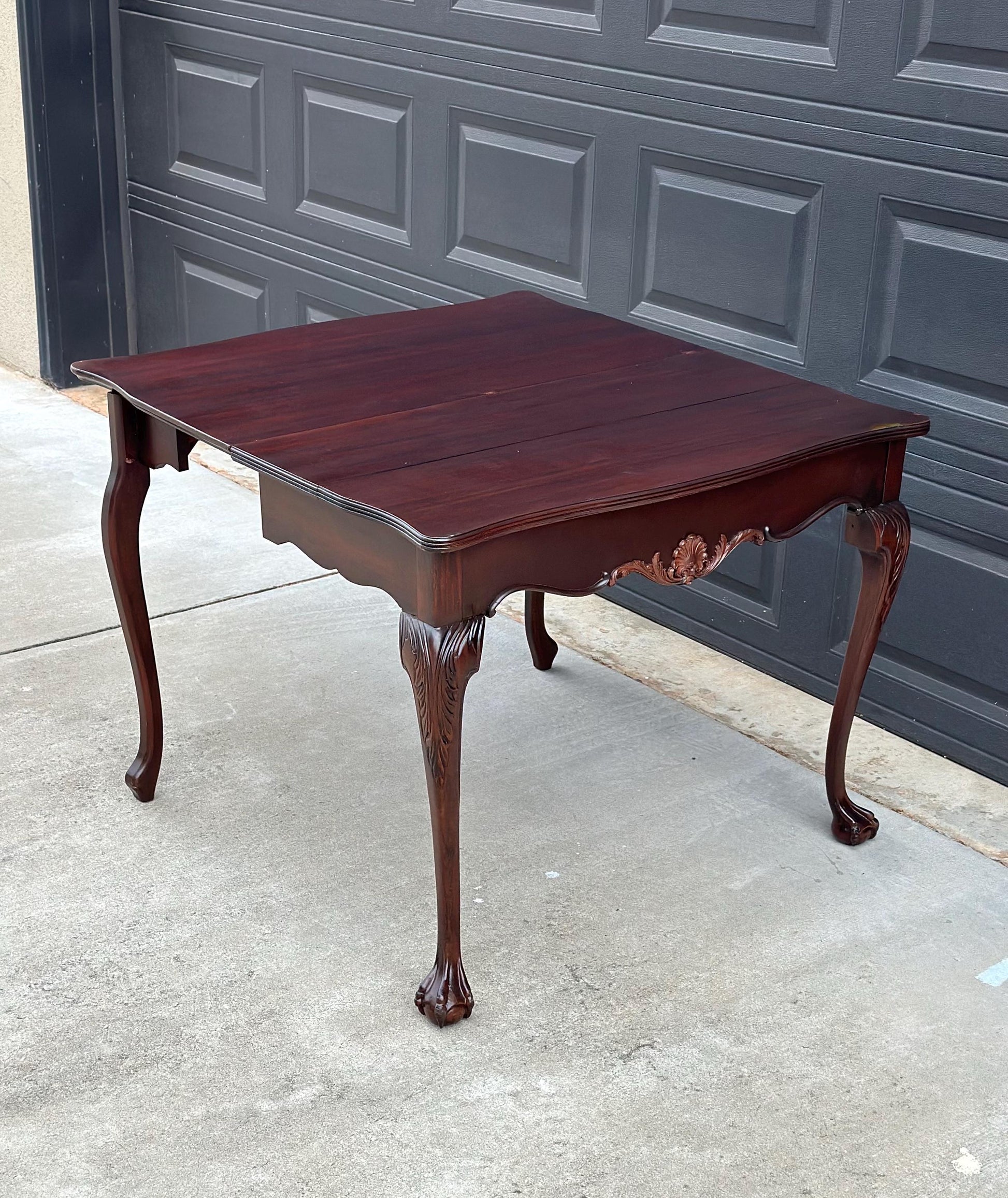 Vintage Early 1900's Mahogany Folding Flip Top Game Table - Wood Queen Anne Hall Table