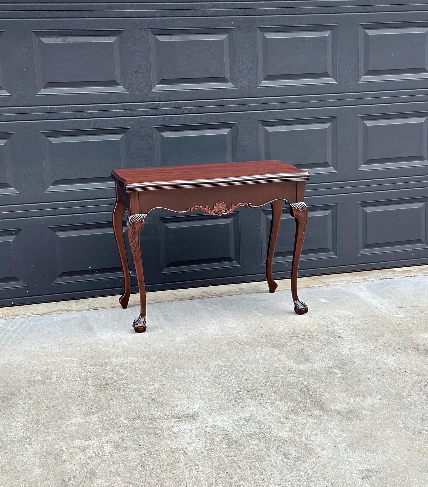 Vintage Early 1900's Mahogany Folding Flip Top Game Table - Wood Queen Anne Hall Table
