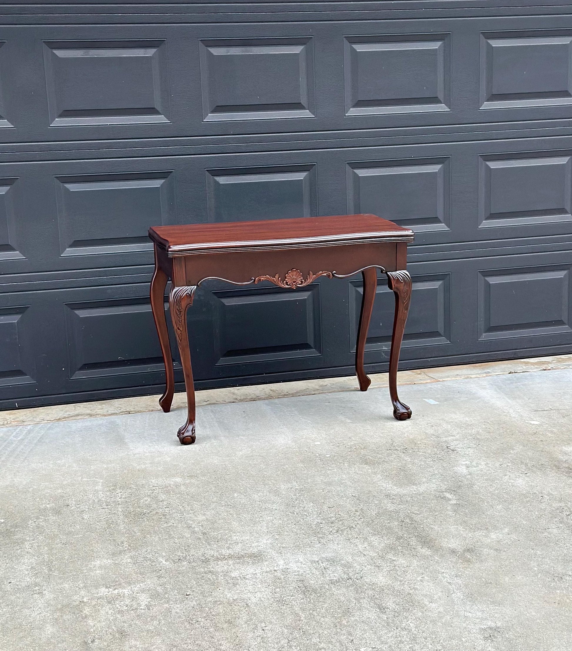 Vintage Early 1900's Mahogany Folding Flip Top Game Table - Wood Queen Anne Hall Table
