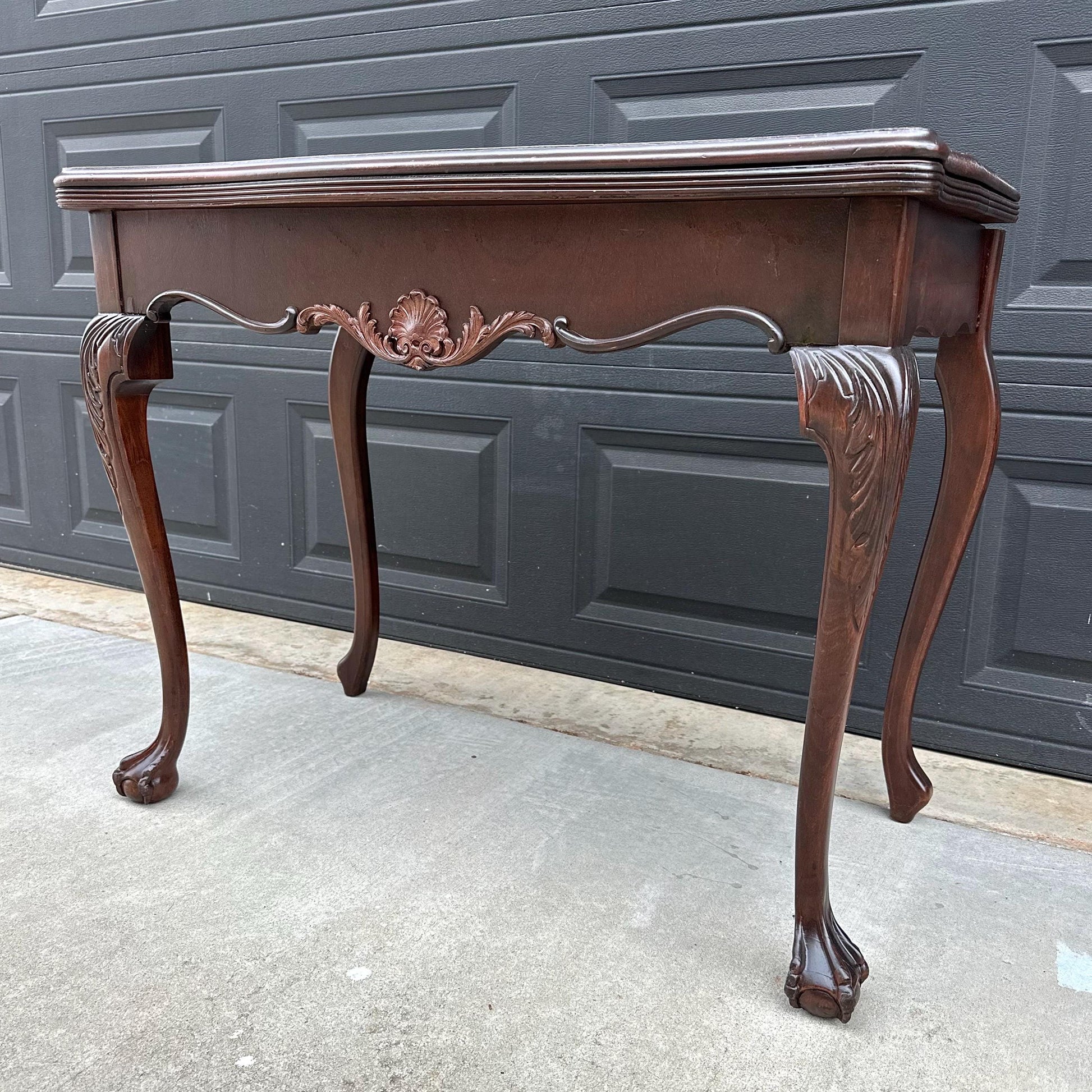 Vintage Early 1900's Mahogany Folding Flip Top Game Table - Wood Queen Anne Hall Table