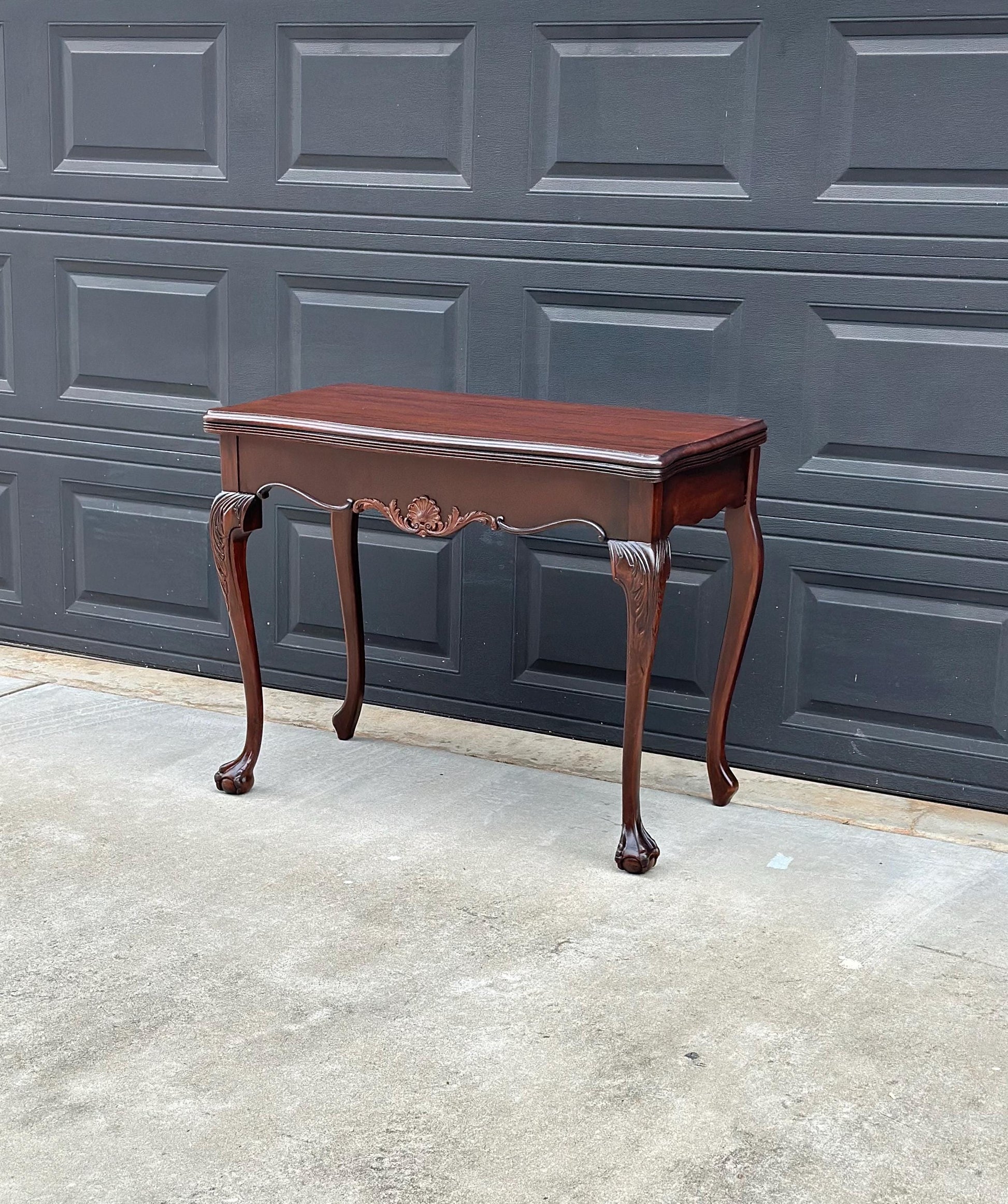 Vintage Early 1900's Mahogany Folding Flip Top Game Table - Wood Queen Anne Hall Table