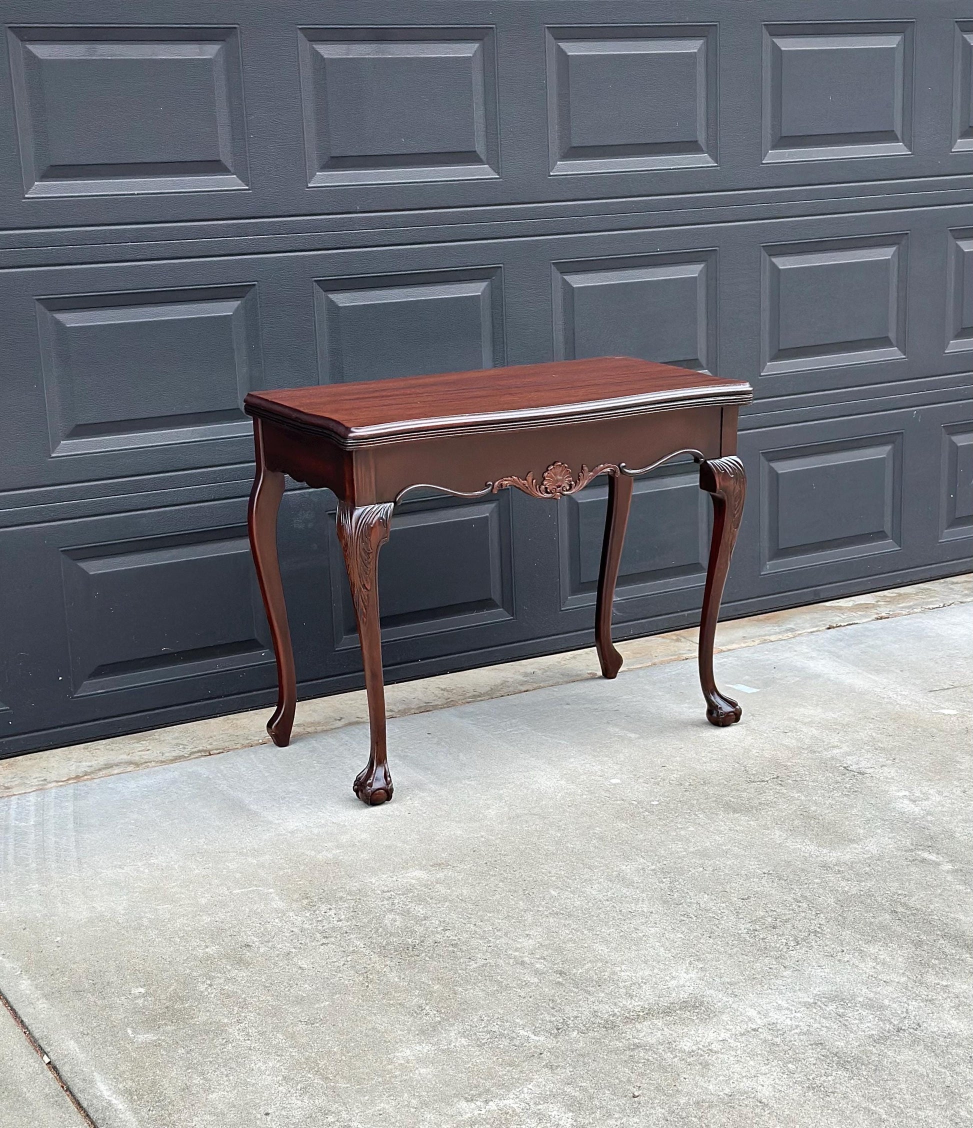Vintage Early 1900's Mahogany Folding Flip Top Game Table - Wood Queen Anne Hall Table
