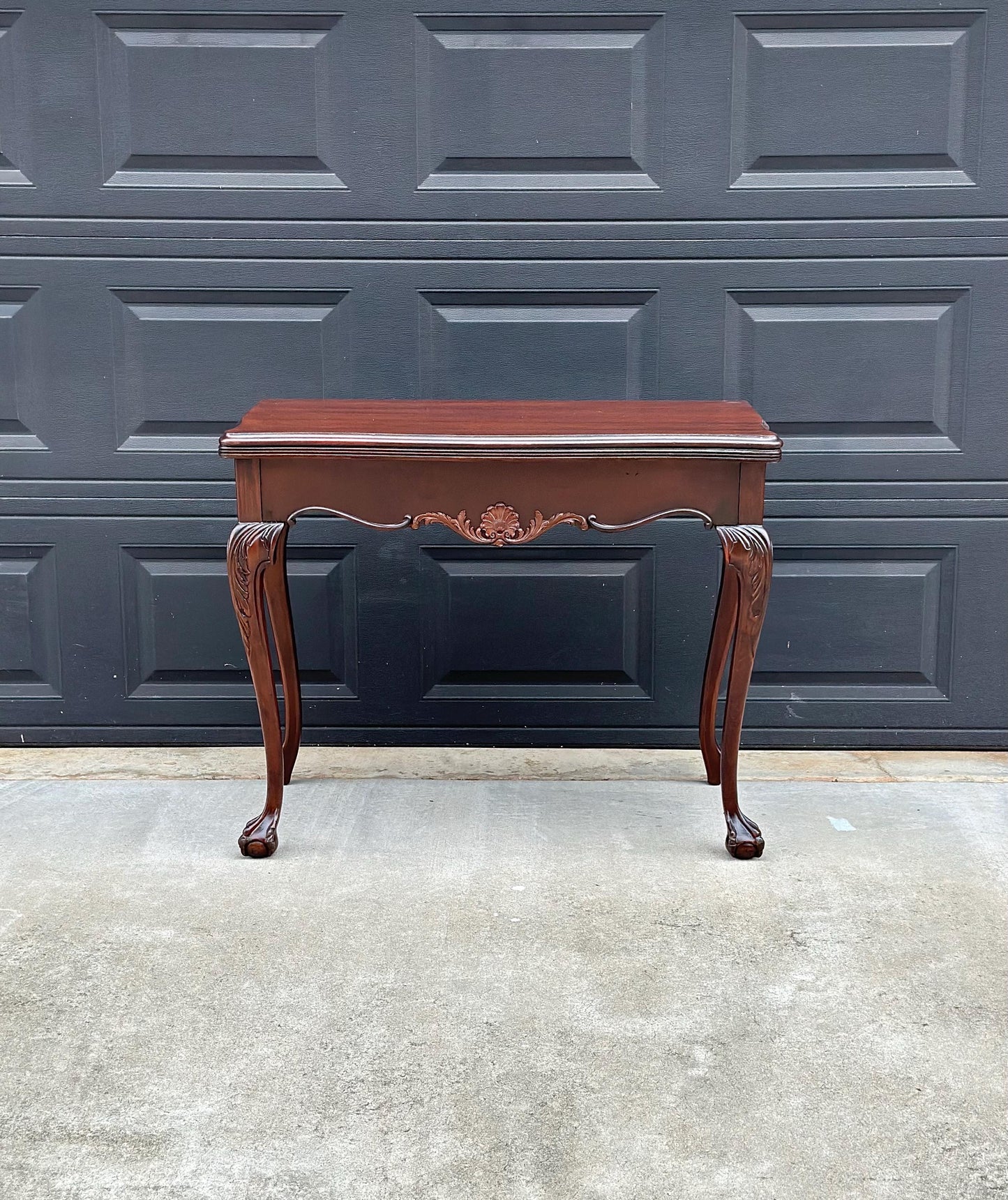 Vintage Early 1900's Mahogany Folding Flip Top Game Table - Wood Queen Anne Hall Table
