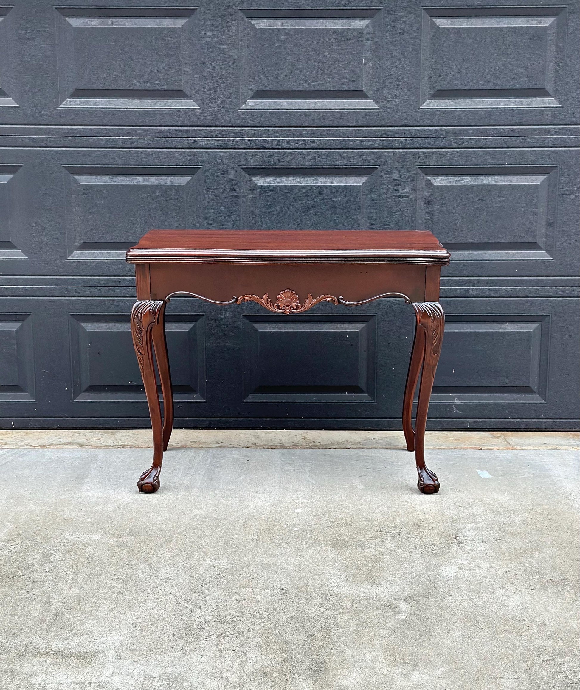 Vintage Early 1900's Mahogany Folding Flip Top Game Table - Wood Queen Anne Hall Table